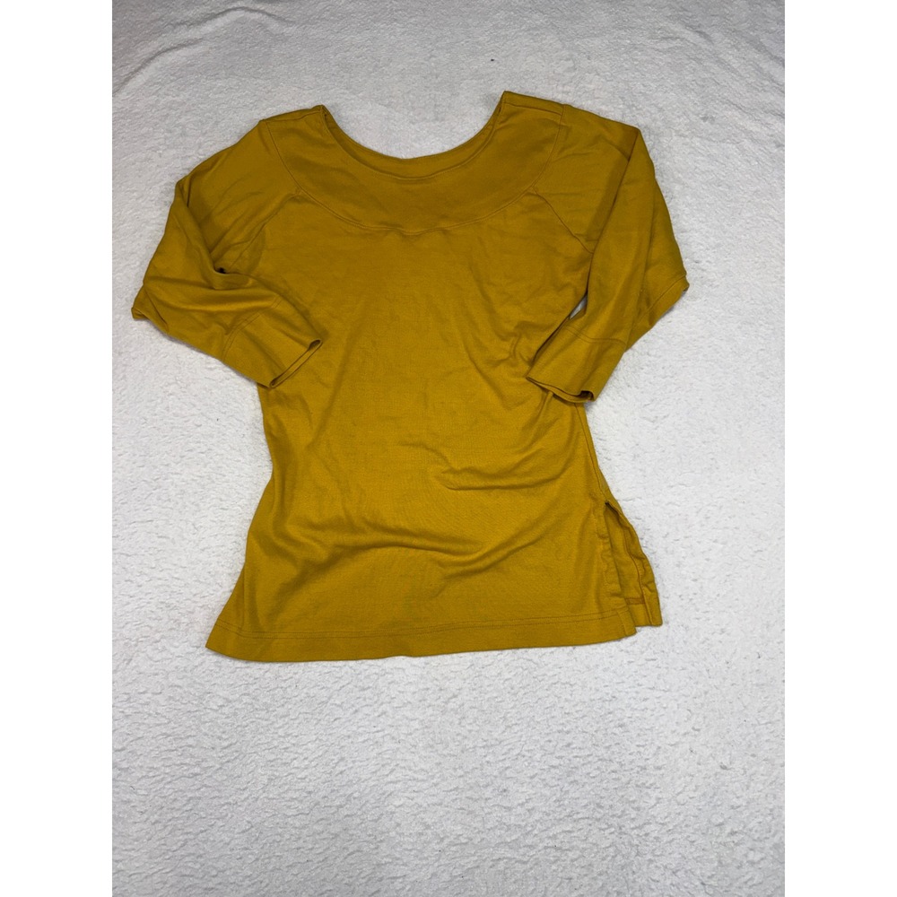 Le Mieux Mustard Yellow 100% Cotton 3/4 Sleeve Scoop Neck Tunic Top Size M